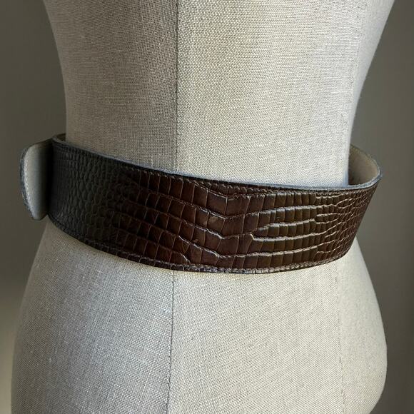 Anne Klein for Calderon Croc Embossed Leather Belt BROWN Made in USA Vintage M - Picture 5 of 11